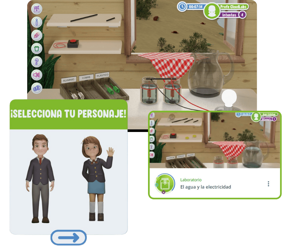 Ejemplo de un Laboratorio Virtual Cloudlabs - Seleccion de personaje y simulación de laboratorio.